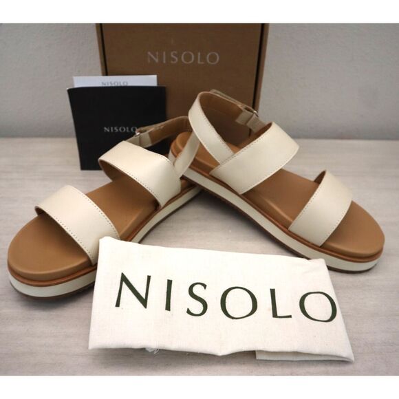 Nisolo Women's Sz 8.5 Bone/Beige Go-To Flatform 2.0 Leather Sandals - Picture 2 of 15